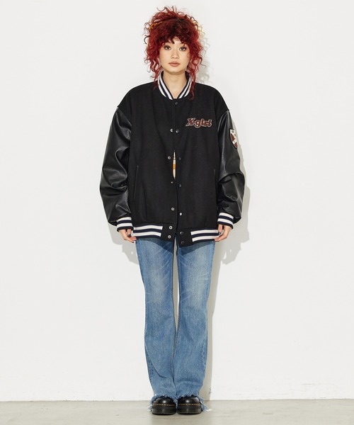 X-girl（エックスガール）の「STADIUM JUMPER（スタジャン・レディース・ブラック/グリーン・S/M）」の17枚目の写真