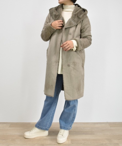aunt lily(アントリリー)の「フェイクムートンフーディーコート(その他アウター・レディース・ベージュ/カーキ/ダークブルー・9号/7号/11号)」の15枚目の写真