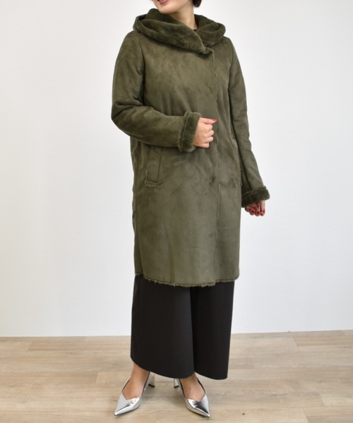 aunt lily(アントリリー)の「フェイクムートンフーディーコート(その他アウター・レディース・ベージュ/カーキ/ダークブルー・9号/7号/11号)」の7枚目の写真