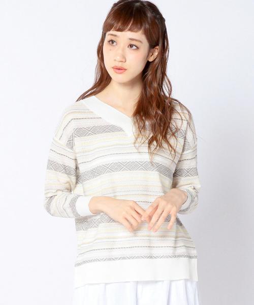 Another Edition（アナザーエディション）の「Vネックジャカードプルオーバー/AEBC V/N JQ PO◆（ニット/セーター・レディース・イエロー/ライトブルー・フリー）」の2枚目の写真