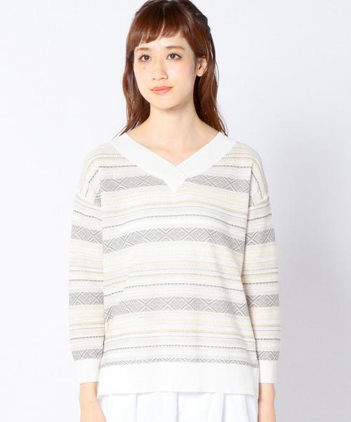 Another Edition（アナザーエディション）の「Vネックジャカードプルオーバー/AEBC V/N JQ PO◆（ニット/セーター・レディース・イエロー/ライトブルー・フリー）」の9枚目の写真