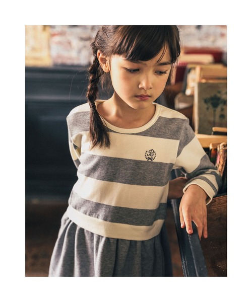 BeBe（ベベ）の「BeBe/【お揃い】ウラゲボーダー切替ワンピース(90~150cm)（ワンピース・キッズ・ブルー系その他/グレー系その他・100/110/120/130/140/150/90）」の4枚目の写真