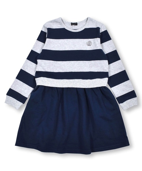 BeBe（ベベ）の「BeBe/【お揃い】ウラゲボーダー切替ワンピース(90~150cm)（ワンピース・キッズ・ブルー系その他/グレー系その他・100/110/120/130/140/150/90）」の5枚目の写真