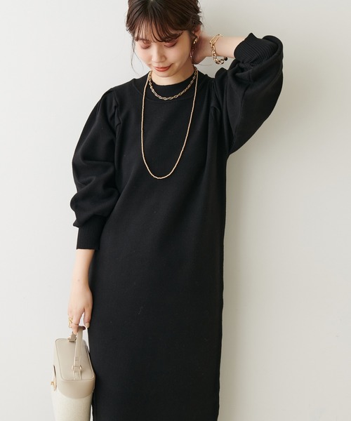 natural couture（ナチュラルクチュール）の「ボリュームスリーブニットワンピース（ワンピース・レディース・モカ/オレンジ/ブラック/グレイッシュベージュ/カーキ/オフホワイト・FREE）」の3枚目の写真