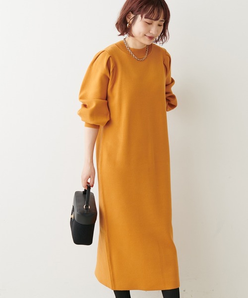 natural couture（ナチュラルクチュール）の「ボリュームスリーブニットワンピース（ワンピース・レディース・モカ/オレンジ/ブラック/グレイッシュベージュ/カーキ/オフホワイト・FREE）」の21枚目の写真