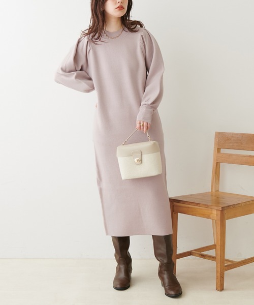 natural couture（ナチュラルクチュール）の「ボリュームスリーブニットワンピース（ワンピース・レディース・モカ/オレンジ/ブラック/グレイッシュベージュ/カーキ/オフホワイト・FREE）」の11枚目の写真
