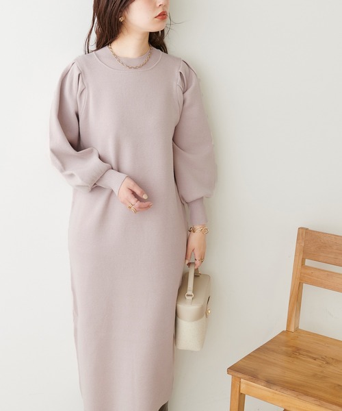 natural couture（ナチュラルクチュール）の「ボリュームスリーブニットワンピース（ワンピース・レディース・モカ/オレンジ/ブラック/グレイッシュベージュ/カーキ/オフホワイト・FREE）」の12枚目の写真