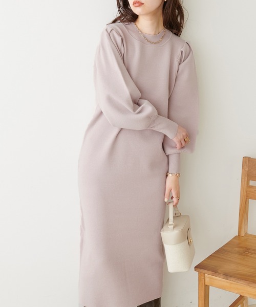 natural couture（ナチュラルクチュール）の「ボリュームスリーブニットワンピース（ワンピース・レディース・モカ/オレンジ/ブラック/グレイッシュベージュ/カーキ/オフホワイト・FREE）」の13枚目の写真