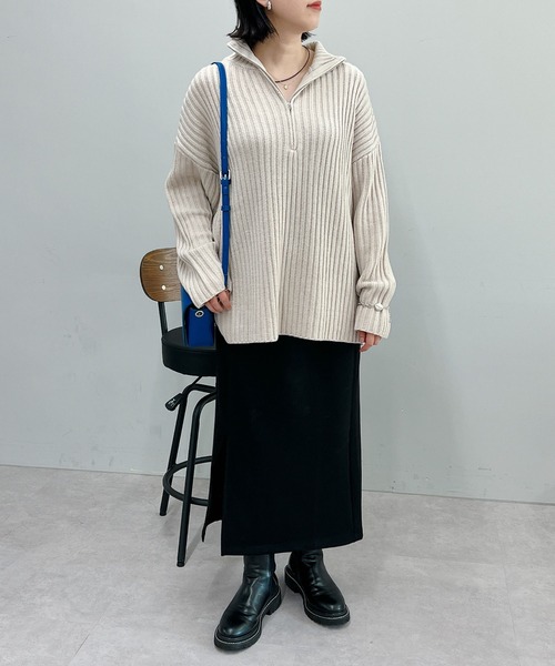 un dix cors（アンディコール）の「旬なデザイン　ハイネックハーフZIPニットプルオーバー（ニット/セーター・レディース・レッド/ブラック/ライトベージュ・FREE）」の19枚目の写真