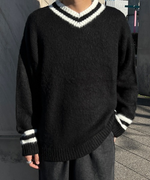 kutir(クティール)の「モヘアライクVネックニット(ニット/セーター・メンズ・ネイビー/ブラック/ブラウン・MEDIUM/LARGE)」の1枚目の写真