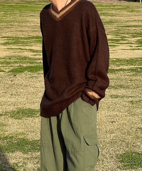 kutir(クティール)の「モヘアライクVネックニット(ニット/セーター・メンズ・ネイビー/ブラック/ブラウン・MEDIUM/LARGE)」の13枚目の写真