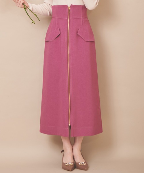 31 Sons de mode（トランテアン　ソン　ドゥ　モード）の「フロントジップスカート（スカート・レディース・ピンク/クリーム/ラベンダー・38/36）」の3枚目の写真