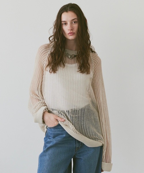 soerte（ソエルテ）の「OVERSIZE LINEN MESH KNIT/オーバーサイズリネンメッシュニット（ニット/セーター・メンズ・ブラウン/アイボリー/ブラック・1/2/3）」の5枚目の写真