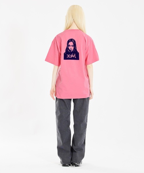 X-girl（エックスガール）の「FACE S/S TEE（Tシャツ/カットソー・レディース・ホワイト/ピンク/チャコール・S/M/L/XL）」の9枚目の写真