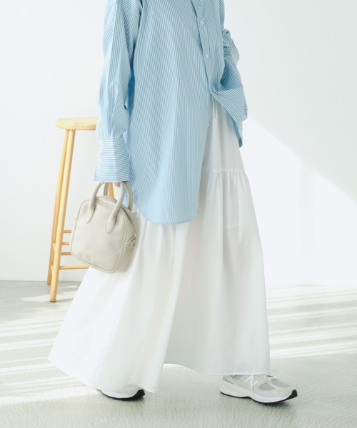 Chaco closet（チャコ クローゼット）の「ギャザーデザインボリュームフレアスカート（スカート・レディース・ブラック/カーキ/アイボリー/グレイッシュベージュ・FREE）」の7枚目の写真