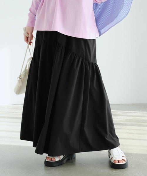 Chaco closet（チャコ クローゼット）の「ギャザーデザインボリュームフレアスカート（スカート・レディース・ブラック/カーキ/アイボリー/グレイッシュベージュ・FREE）」の9枚目の写真