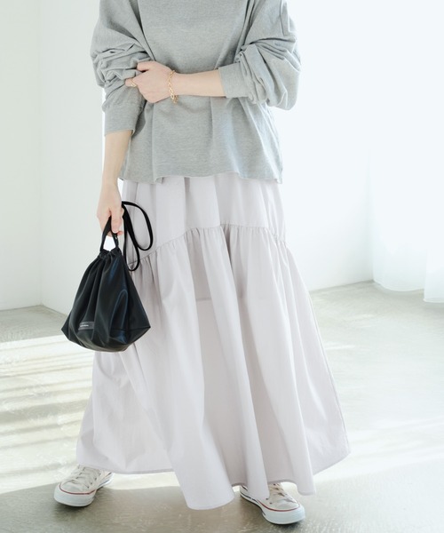 Chaco closet（チャコ クローゼット）の「ギャザーデザインボリュームフレアスカート（スカート・レディース・ブラック/カーキ/アイボリー/グレイッシュベージュ・FREE）」の16枚目の写真