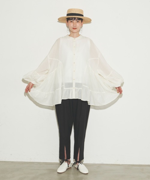 Libra Cue（リブラ キュー）の「フロントリボンパンツ（スラックス・レディース・グレイッシュベージュ/ブラック・FREE）」の5枚目の写真