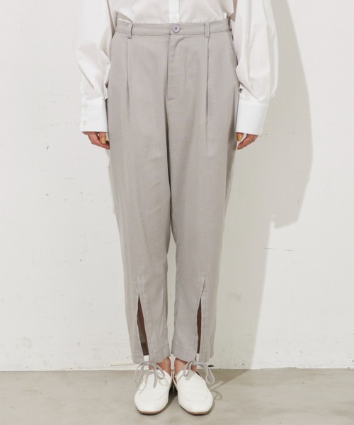 Libra Cue（リブラ キュー）の「フロントリボンパンツ（スラックス・レディース・グレイッシュベージュ/ブラック・FREE）」の6枚目の写真