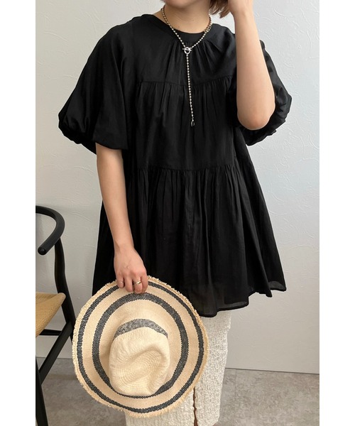 palm RICHE(ポームリシュ)の「インド綿 前後2WAYバルーンチュニックブラウス(シャツ/ブラウス・レディース・イエロー/ブラック/オフホワイト/ブルー・M)」の21枚目の写真