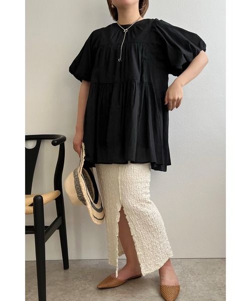 palm RICHE(ポームリシュ)の「インド綿 前後2WAYバルーンチュニックブラウス(シャツ/ブラウス・レディース・イエロー/ブラック/オフホワイト/ブルー・M)」の16枚目の写真