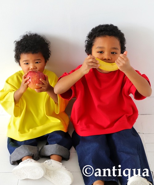 antiqua(アンティカ)の「綿100%半袖裏毛プルオーバー(Tシャツ/カットソー・キッズ・レッド/イエロー/グリーン/杢グレー/ブルー/ブラック/オフホワイト/ブルー系その他・120/130/140/150/160)」の18枚目の写真