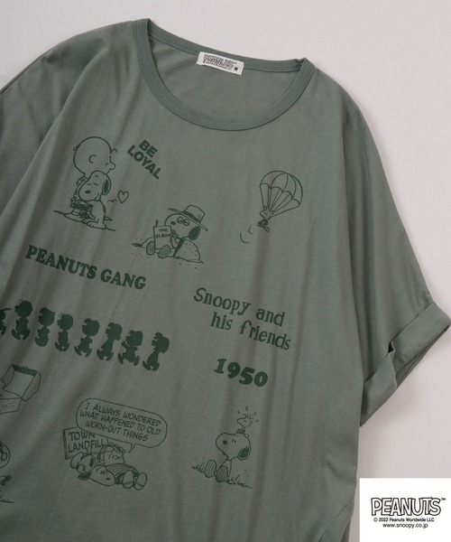PEANUTS(ピーナッツ)の「PEANUTS スヌーピー バルーンシルエットTee(Tシャツ/カットソー・レディース・カーキ/グレイッシュベージュ/チャコール・M/L)」の1枚目の写真