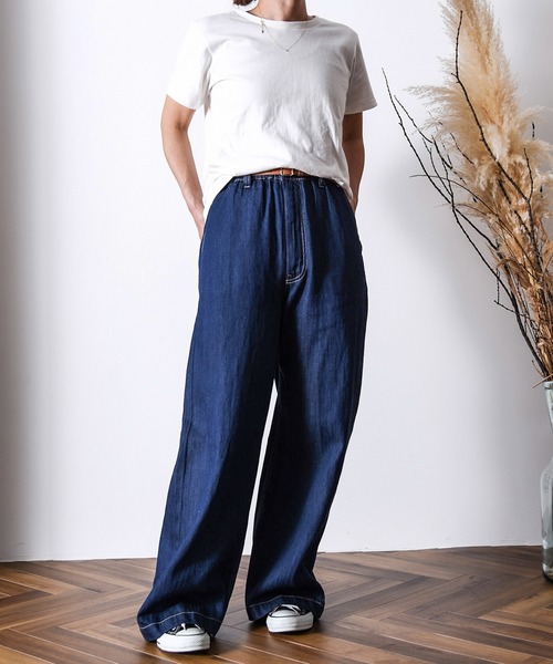 folka（フォルカ）の「1- 綿麻デニム ワイドパンツ  綿  麻 デニム ワイド パンツ ジーンズ コットン（デニムパンツ・レディース・ワンウォッシュ/ダークインディゴブルー/ライトインディゴブルー・FREE）」の3枚目の写真