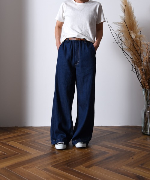 folka（フォルカ）の「1- 綿麻デニム ワイドパンツ  綿  麻 デニム ワイド パンツ ジーンズ コットン（デニムパンツ・レディース・ワンウォッシュ/ダークインディゴブルー/ライトインディゴブルー・FREE）」の5枚目の写真