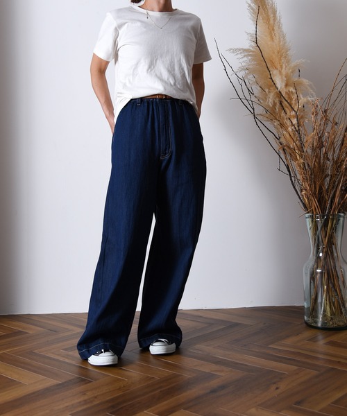 folka（フォルカ）の「1- 綿麻デニム ワイドパンツ  綿  麻 デニム ワイド パンツ ジーンズ コットン（デニムパンツ・レディース・ワンウォッシュ/ダークインディゴブルー/ライトインディゴブルー・FREE）」の6枚目の写真