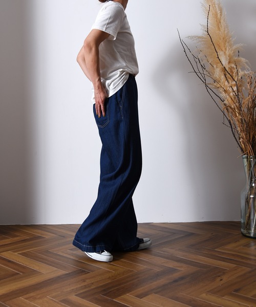 folka（フォルカ）の「1- 綿麻デニム ワイドパンツ  綿  麻 デニム ワイド パンツ ジーンズ コットン（デニムパンツ・レディース・ワンウォッシュ/ダークインディゴブルー/ライトインディゴブルー・FREE）」の7枚目の写真