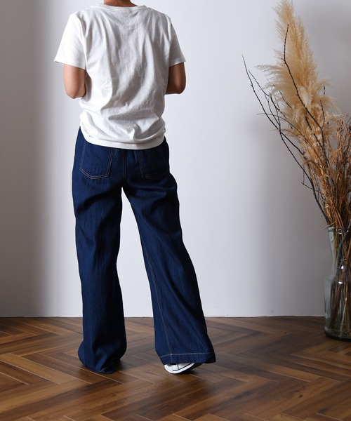 folka（フォルカ）の「1- 綿麻デニム ワイドパンツ  綿  麻 デニム ワイド パンツ ジーンズ コットン（デニムパンツ・レディース・ワンウォッシュ/ダークインディゴブルー/ライトインディゴブルー・FREE）」の10枚目の写真