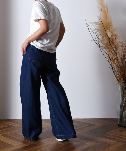 folka（フォルカ）の「1- 綿麻デニム ワイドパンツ  綿  麻 デニム ワイド パンツ ジーンズ コットン（デニムパンツ・レディース・ワンウォッシュ/ダークインディゴブルー/ライトインディゴブルー・FREE）」の11枚目の写真