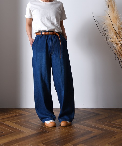 folka（フォルカ）の「1- 綿麻デニム ワイドパンツ  綿  麻 デニム ワイド パンツ ジーンズ コットン（デニムパンツ・レディース・ワンウォッシュ/ダークインディゴブルー/ライトインディゴブルー・FREE）」の13枚目の写真