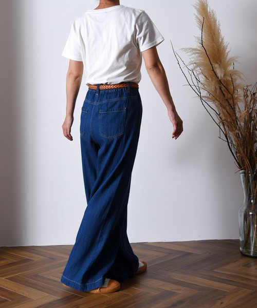 folka（フォルカ）の「1- 綿麻デニム ワイドパンツ  綿  麻 デニム ワイド パンツ ジーンズ コットン（デニムパンツ・レディース・ワンウォッシュ/ダークインディゴブルー/ライトインディゴブルー・FREE）」の16枚目の写真