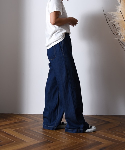 folka（フォルカ）の「1- 綿麻デニム ワイドパンツ  綿  麻 デニム ワイド パンツ ジーンズ コットン（デニムパンツ・レディース・ワンウォッシュ/ダークインディゴブルー/ライトインディゴブルー・FREE）」の8枚目の写真