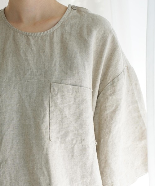 Aphlotus（アプロタス）の「オーバーダイ リネン ショートスリーブ プルオーバー（Tシャツ/カットソー・メンズ・グレイッシュベージュ/ブラック/スミクロ/ベージュ・MEDIUM/LARGE）」の16枚目の写真