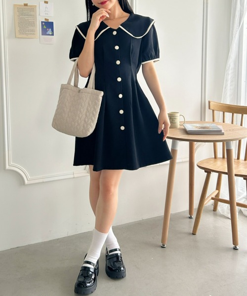 Loueme(ルエム)の「ウエストタックバイカラーワンピース(ワンピース・レディース・アイボリー/ブラック・FREE)」の8枚目の写真