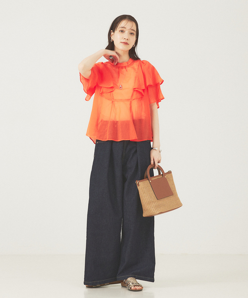 abahouse mavie（アバハウスマヴィ）の「シアーフレア袖ブラウス（シャツ/ブラウス・レディース・ホワイト/ブラック/オレンジ・フリー）」の6枚目の写真