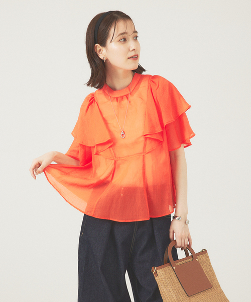 abahouse mavie（アバハウスマヴィ）の「シアーフレア袖ブラウス（シャツ/ブラウス・レディース・ホワイト/ブラック/オレンジ・フリー）」の7枚目の写真