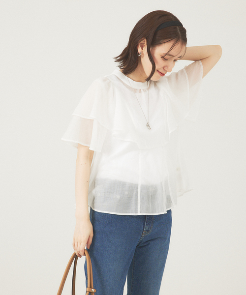 abahouse mavie（アバハウスマヴィ）の「シアーフレア袖ブラウス（シャツ/ブラウス・レディース・ホワイト/ブラック/オレンジ・フリー）」の9枚目の写真