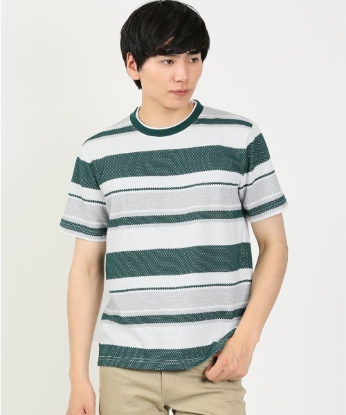 m.f.editorial(エムエフエディトリアル)の「m.f.エディトリアル メンズ ポップコーンボーダー クルーネック長袖Tシャツ(Tシャツ/カットソー・メンズ・ネイビー/グリーン系その他・X-LARGE/LARGE/MEDIUM)」の1枚目の写真