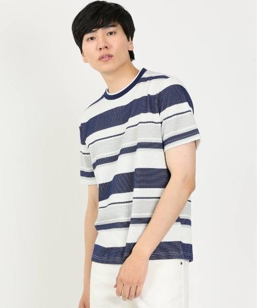 m.f.editorial(エムエフエディトリアル)の「m.f.エディトリアル メンズ ポップコーンボーダー クルーネック長袖Tシャツ(Tシャツ/カットソー・メンズ・ネイビー/グリーン系その他・X-LARGE/LARGE/MEDIUM)」の2枚目の写真