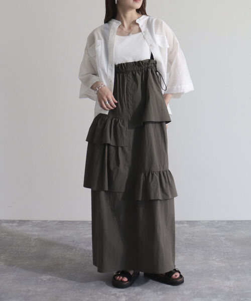 fredy emue（フレディエミュ）の「アシメティアードキャミワンピース（ワンピース・レディース・アイボリー/カーキ・38）」の21枚目の写真