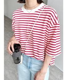 reca | ゆったり体型カバー！ボーダー＆無地オーバーサイズモックネックTシャツ(Tシャツ/カットソー)