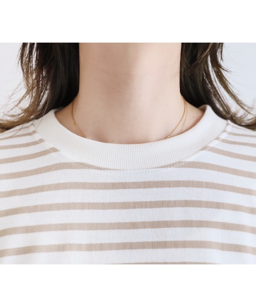 reca（レカ）の「ゆったり体型カバー！ボーダー＆無地オーバーサイズモックネックTシャツ（Tシャツ/カットソー・レディース・ホワイト系その他/オートミール/ホワイト×ブラック/チャコールグレー/オフホワイト/イエロー/ホワイト×ブルー/ホワイト×レッド・FREE）」の20枚目の写真