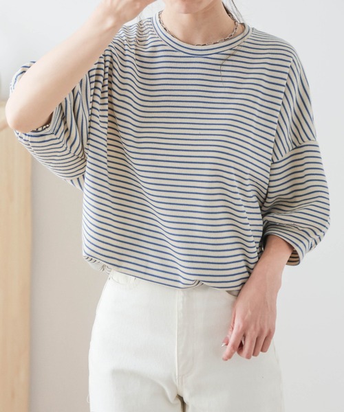 AMELY（エミリー）の「ボーダートップス（Tシャツ/カットソー・レディース・ブルー系2/パープル系1/ブラック系2/ブラック系1/オレンジ系1/ブルー系1/ブラウン系2/ベージュ系2/グリーン系1/オレンジ系2・フリー）」の7枚目の写真
