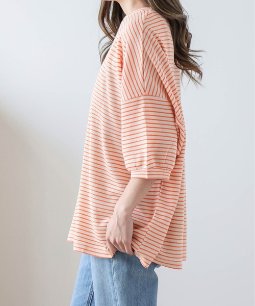 AMELY（エミリー）の「ボーダートップス（Tシャツ/カットソー・レディース・ブルー系2/パープル系1/ブラック系2/ブラック系1/オレンジ系1/ブルー系1/ブラウン系2/ベージュ系2/グリーン系1/オレンジ系2・フリー）」の10枚目の写真