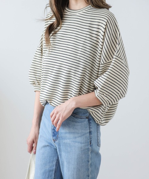 AMELY（エミリー）の「ボーダートップス（Tシャツ/カットソー・レディース・ブルー系2/パープル系1/ブラック系2/ブラック系1/オレンジ系1/ブルー系1/ブラウン系2/ベージュ系2/グリーン系1/オレンジ系2・フリー）」の15枚目の写真