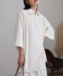 CREARE -LINO- | 【USAコットン】ヘビーウエイト オーバーサイズ ハーフZIP ルーズ TEE <ユニセックス>(Tシャツ/カットソー)